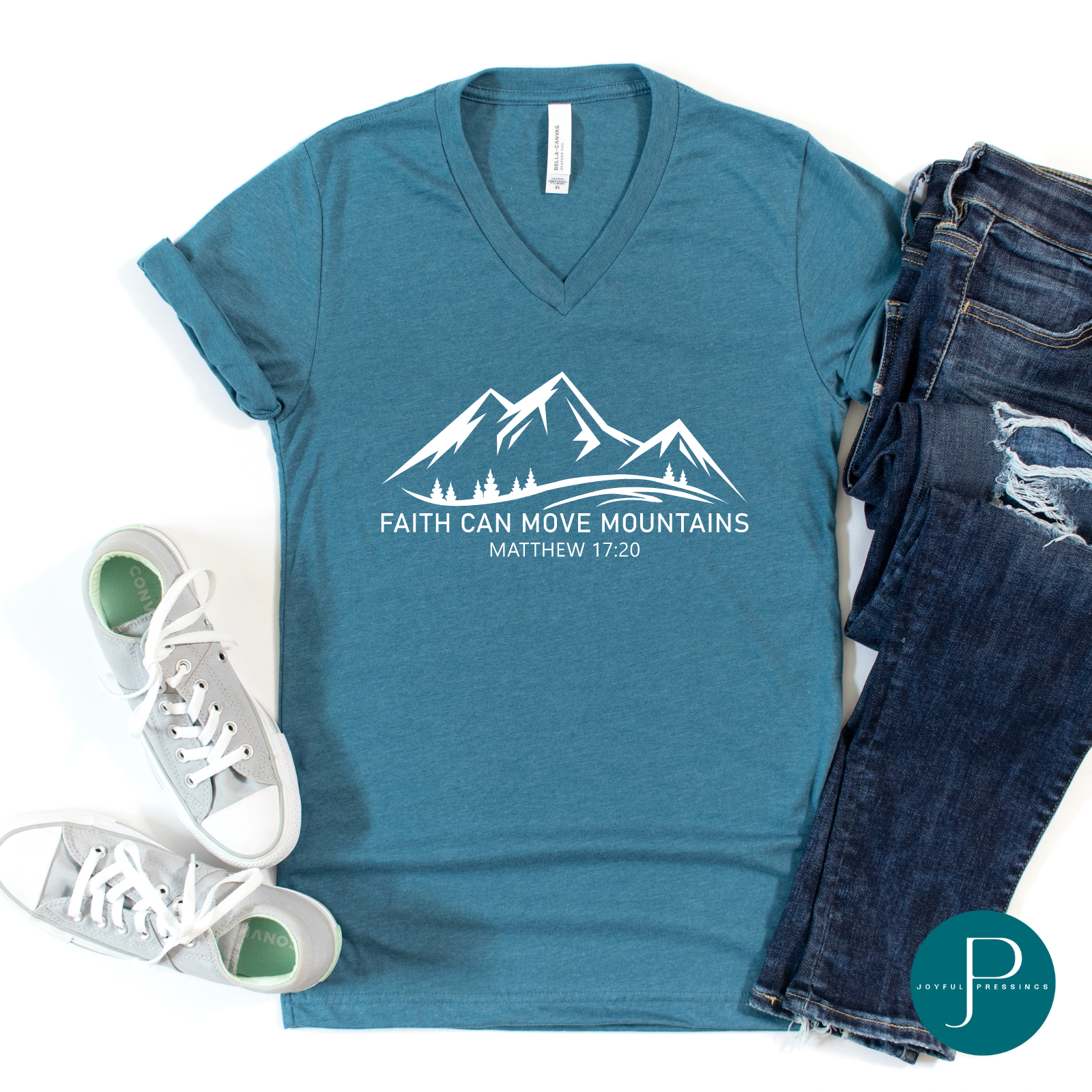 Elevated Faith Blue Faith Can Move Mountains Graphic T-Shirt Adult Size L