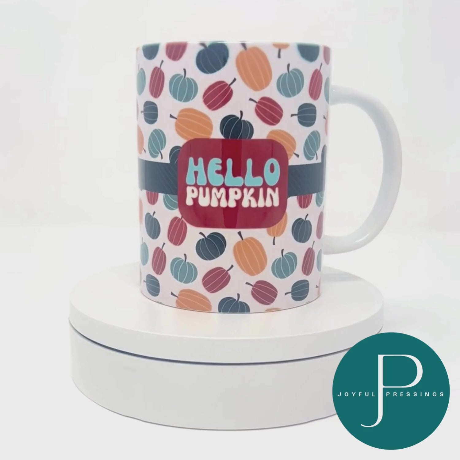 rotating video of hello pumpkin mug