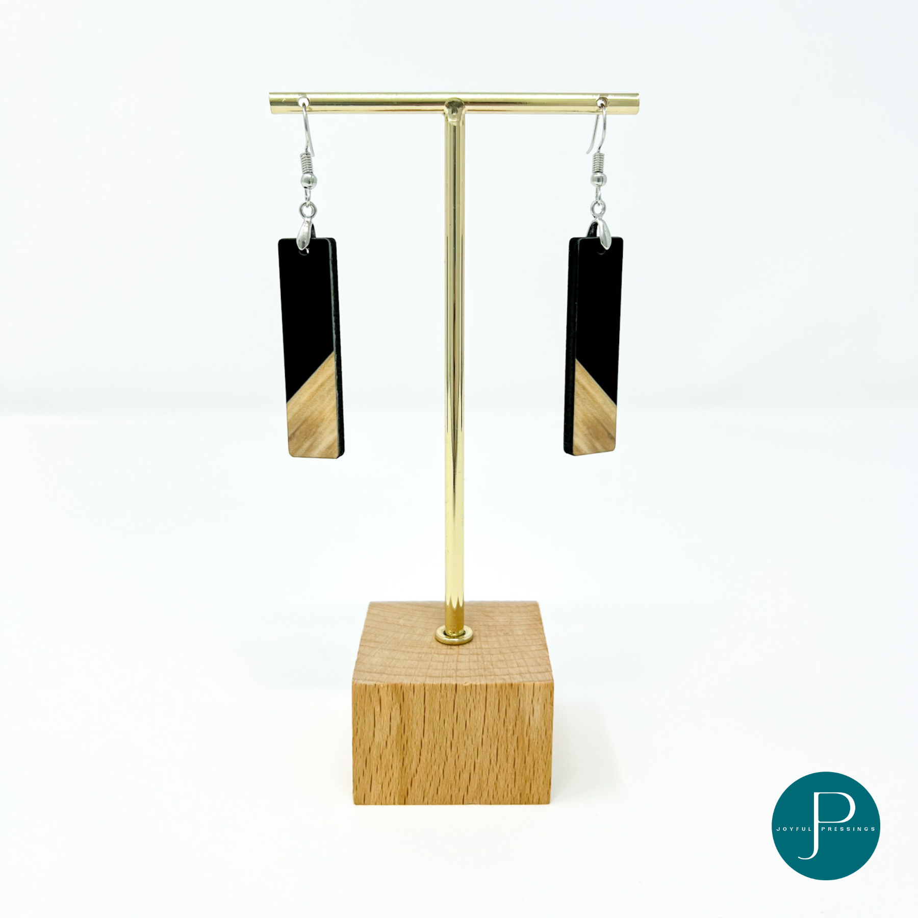 mockup of black and wood bar earrings