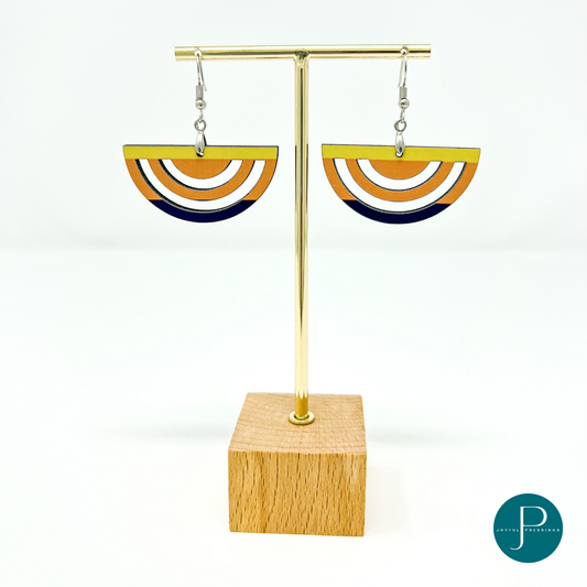 mockup of half circle sunset macrame style earrings