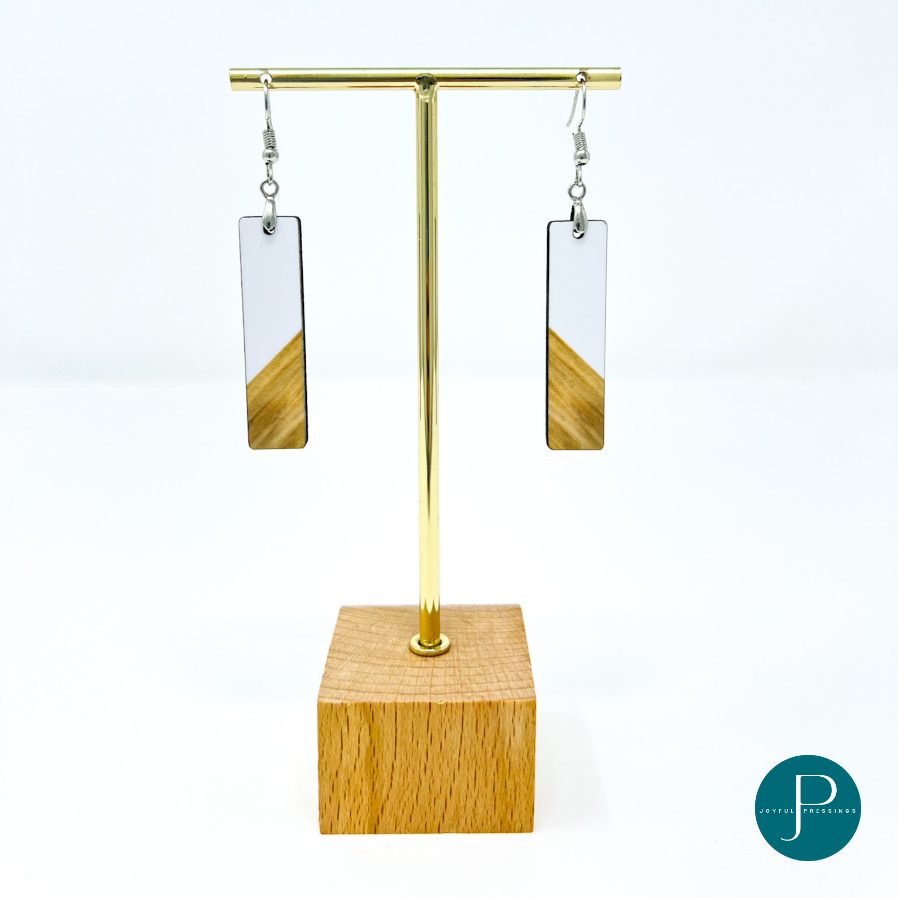 mockup of white and wood bar earrings